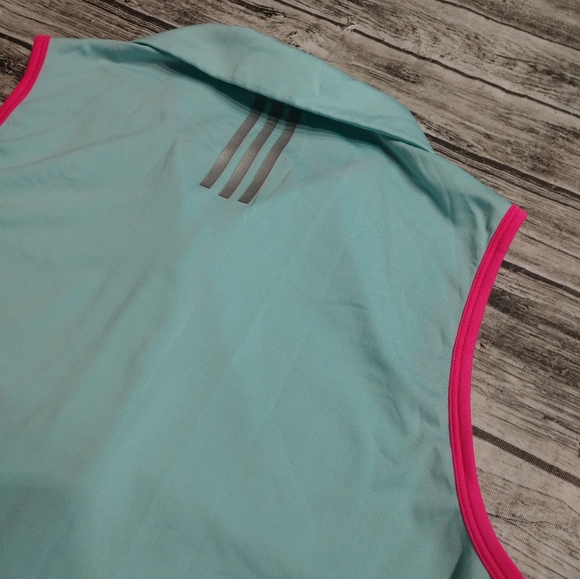 Women's Small Adidas Collared Tank Top Muscle Shirt Blue with Neon Pink Trim, Ex - Picture 6 of 9